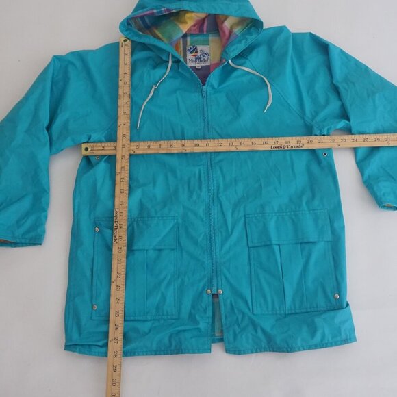 Vintage Misty Harbor Teal Plaid Lined Waterproof Raincoat Jacket M - Picture 4 of 12